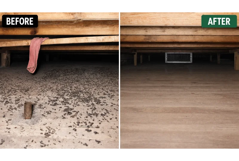 Before and after dead rodent removal in a rental property managed by a professional property manager.